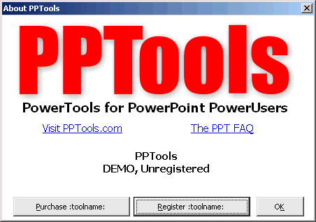 the PPTools About/Registration screen